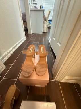 Steve Madden Tan Clear-Strap Block Heel Sandal